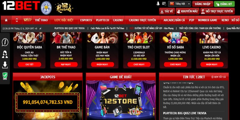 Lựa chọn mục đăng nhập trên trang chủ 12Bet