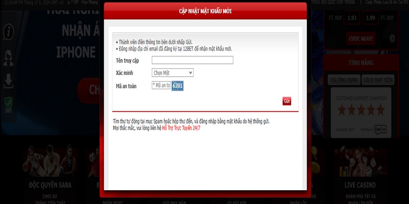Hướng dẫn khắc phục sự cố quên mật khẩu 12Bet